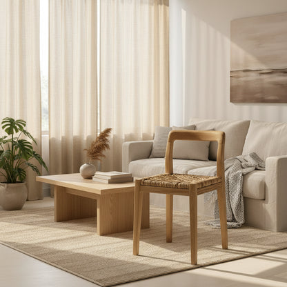 Ash wood bar stool with seagrass seat - view 3 - EloraMode
