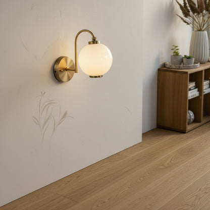 Brass wall sconce with opal glass globe - view 2 - EloraMode