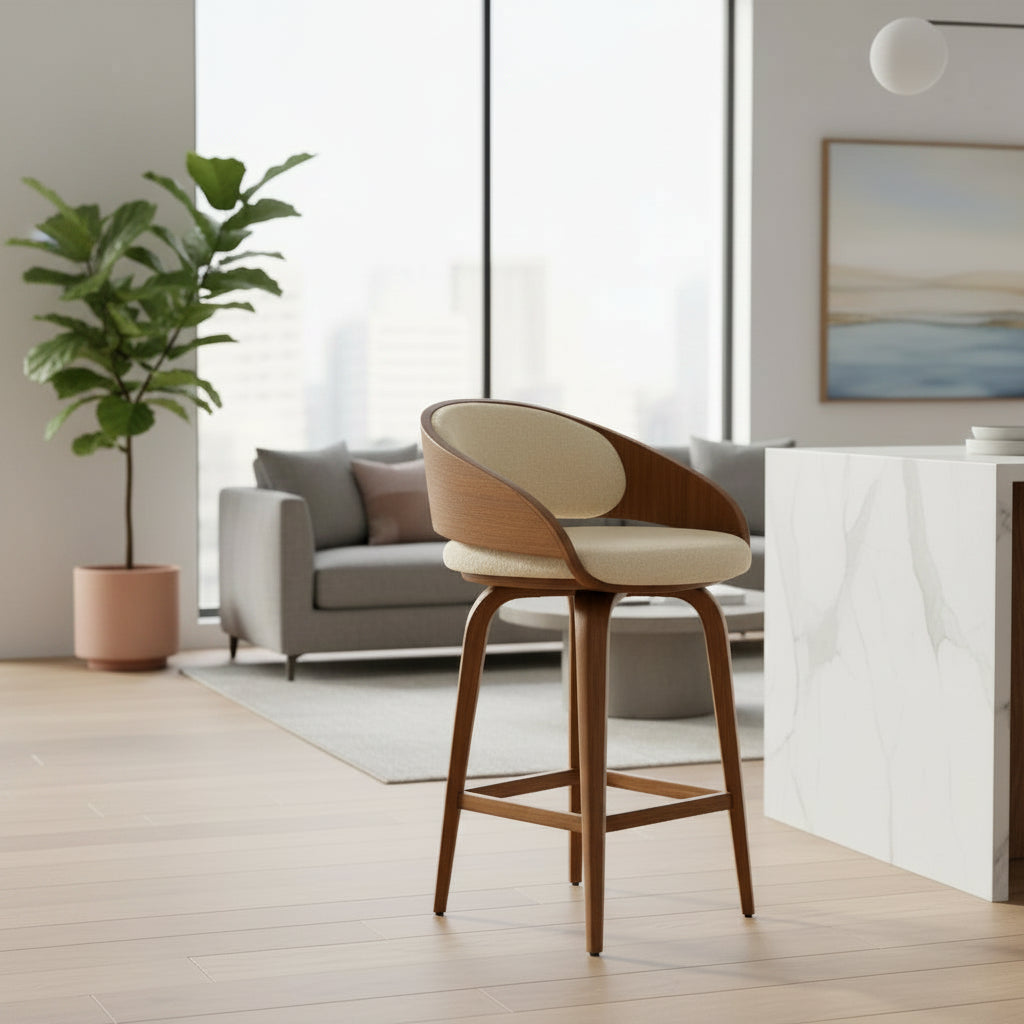 Designer bar stool with sheepskin upholstery - view 2 - EloraMode