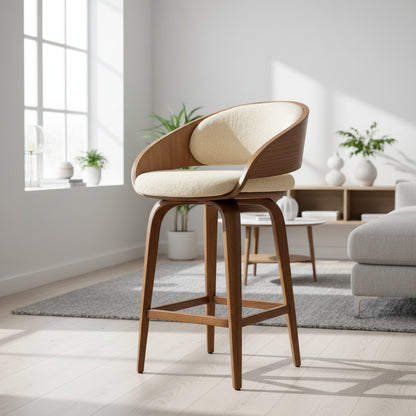 Designer bar stool with sheepskin upholstery - EloraMode
