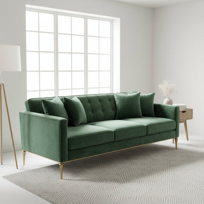 Emerald green velvet sofa with brass legs - EloraMode