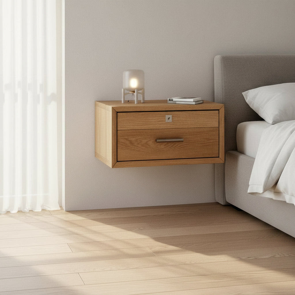 Floating oak nightstand with soft-close drawer - view 2 - EloraMode