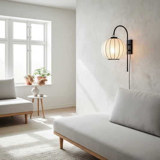 Japandi wall sconce with linen shade - EloraMode