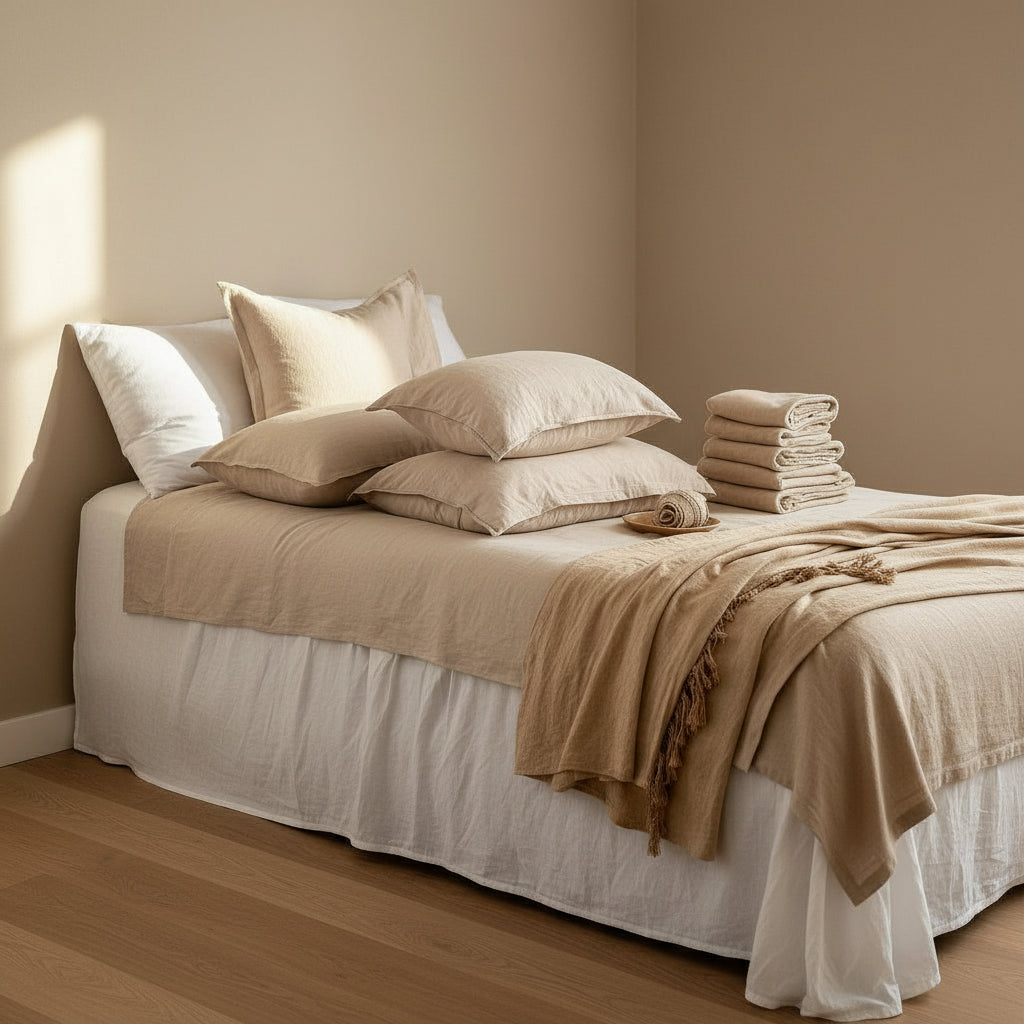 Washed linen bedding set in natural tones - view 2 - EloraMode
