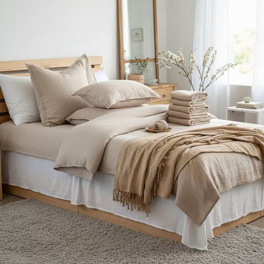 Washed linen bedding set in natural tones - EloraMode