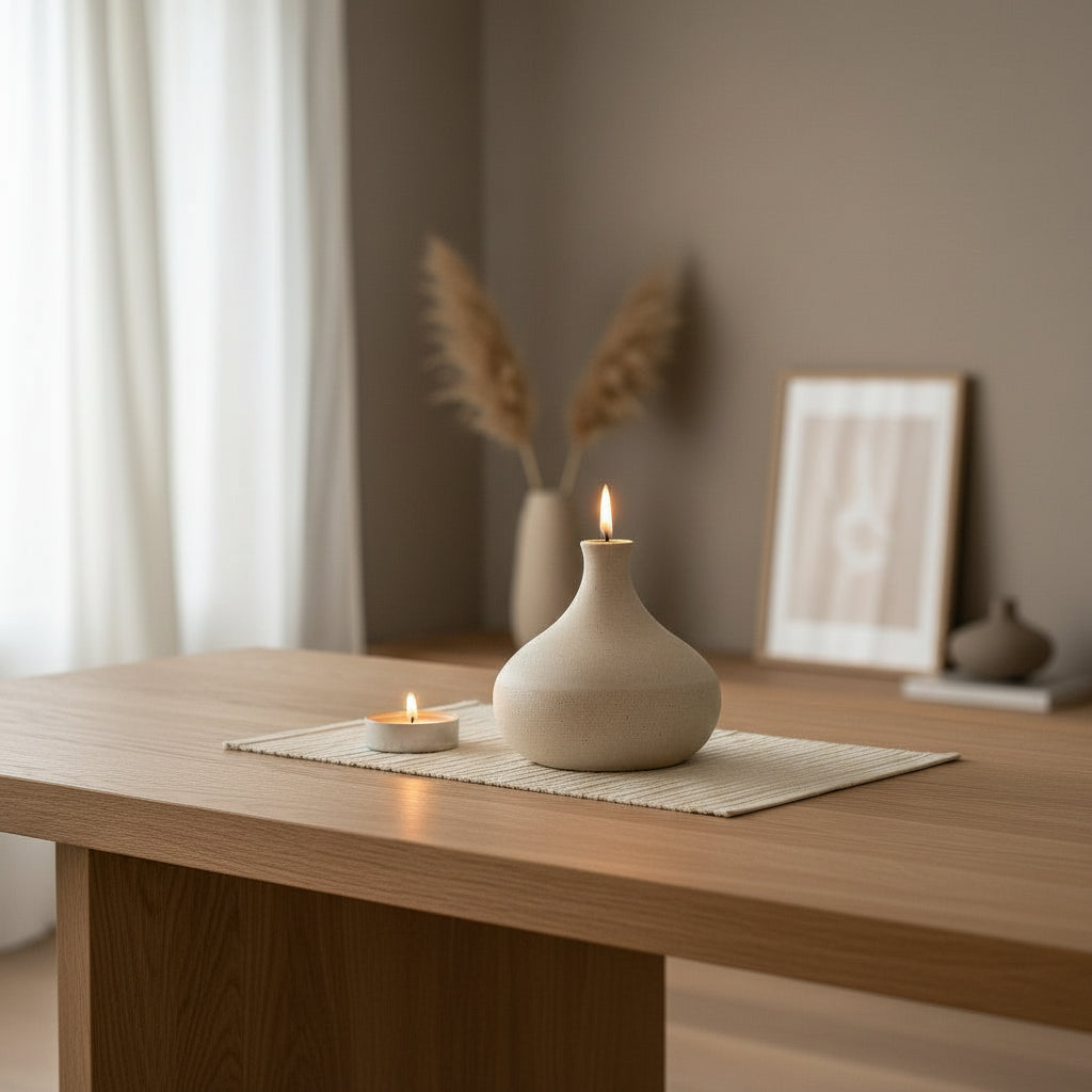Minimal matte ceramic oil lamp - view 2 - EloraMode