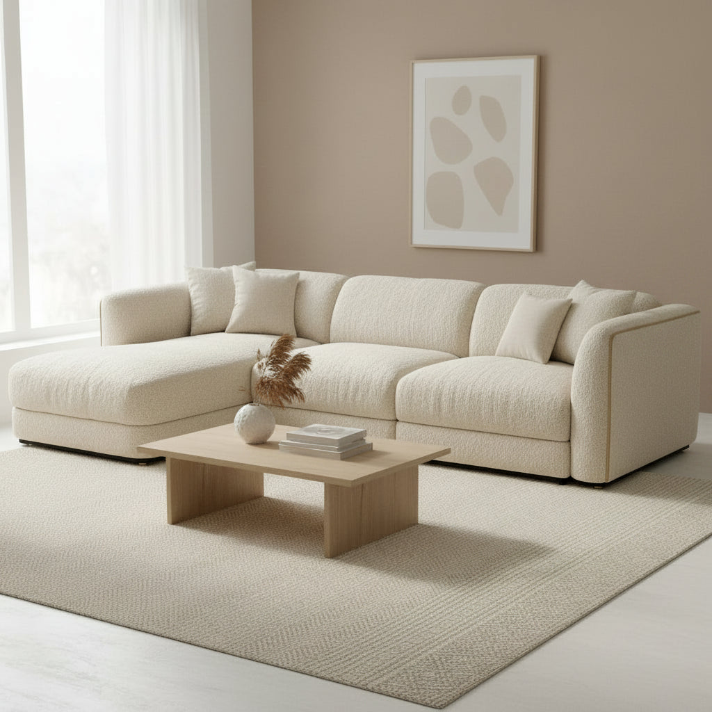 Modular boucle sectional sofa in cream - view 2 - EloraMode