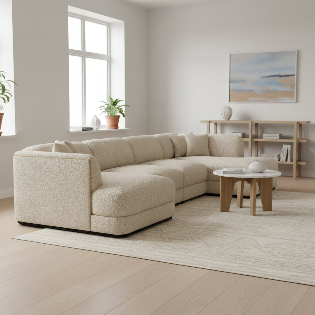 Modular boucle sectional sofa in cream - EloraMode