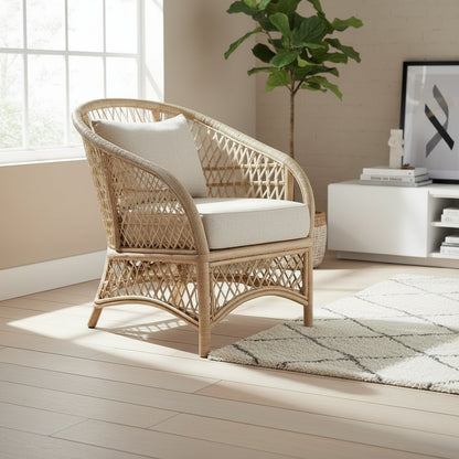Handwoven rattan accent chair with seat cushion - view 2 - EloraMode