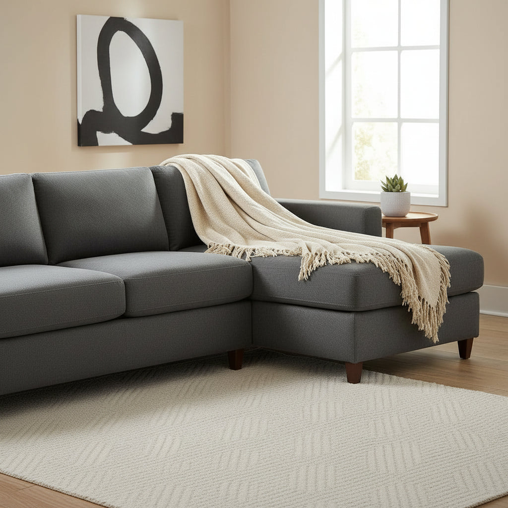 Washed cotton blanket with fringed ends - view 2 - EloraMode